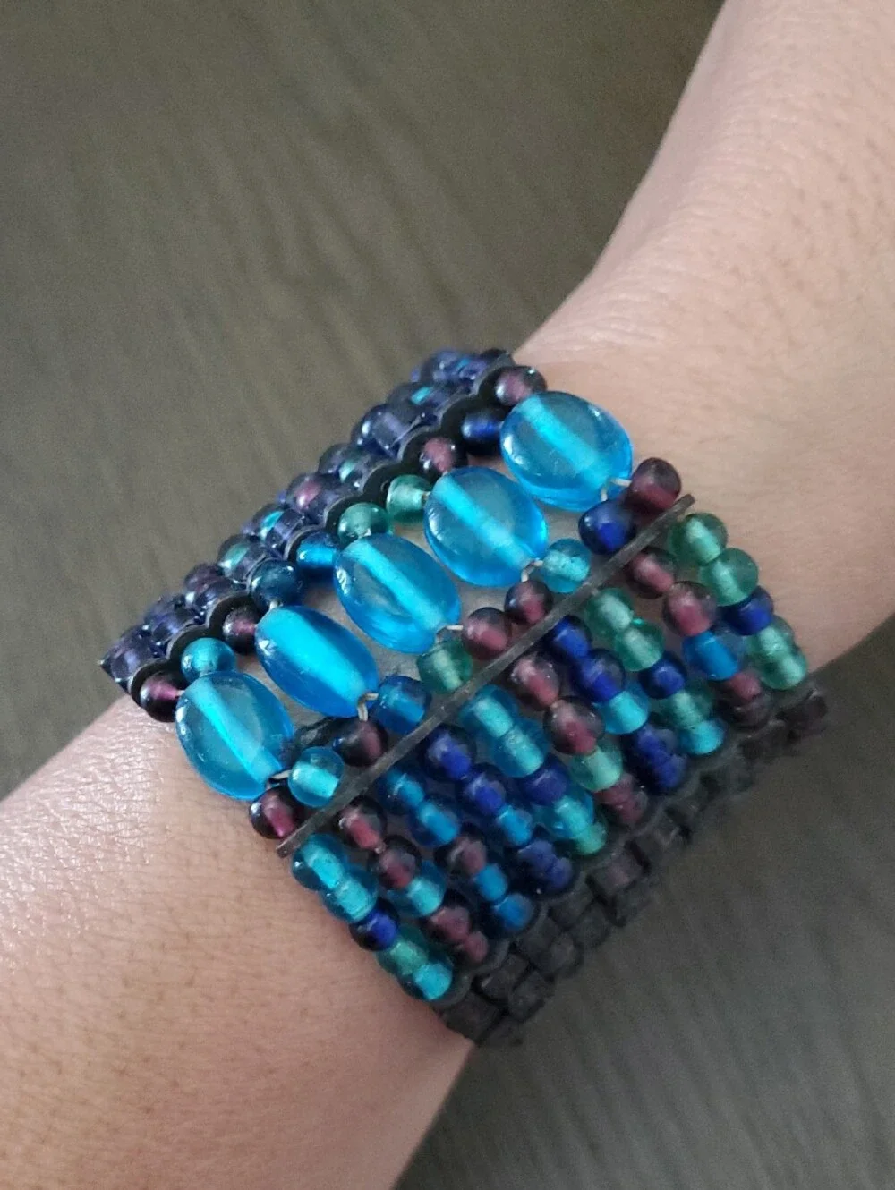 Gorgeous Vintage Turquoise & Purple Multistrand Beaded Bracelet Chunky Bold West